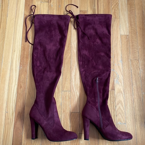 Over the knee burgundy high heel boots - Picture 4 of 10
